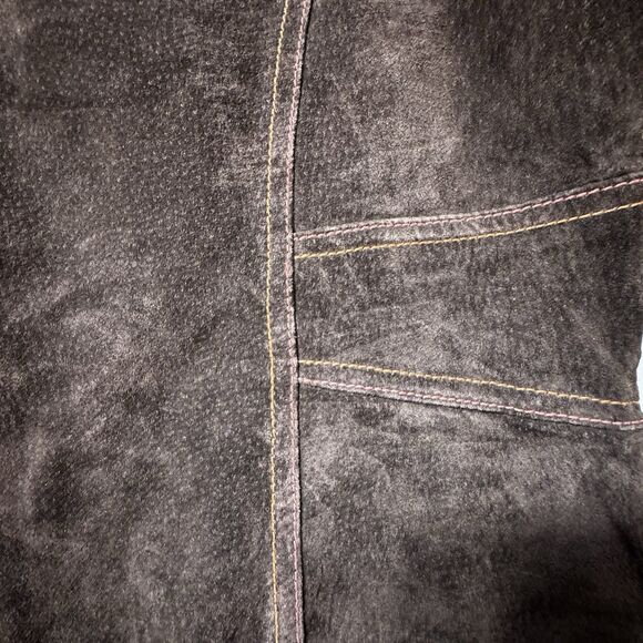 VTG Y2K Live A Little Wms Chocolate Brown Leather Suede Short Jacket L - Picture 7 of 12